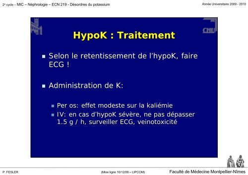 Désordres du potassium - Faculté de médecine de Montpellier