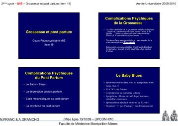 Grossesse et post partum - Faculté de médecine de Montpellier