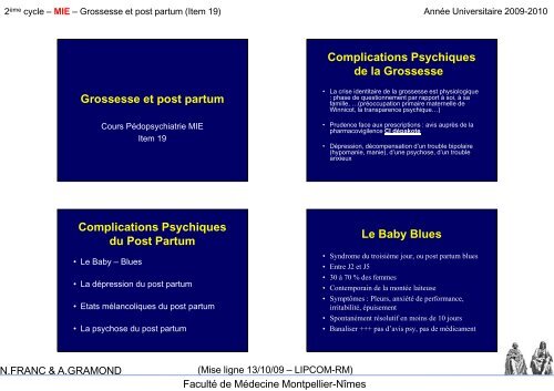 Grossesse et post partum - Faculté de médecine de Montpellier