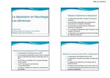 La dépression en Neurologie Les démences - Faculté de médecine ...