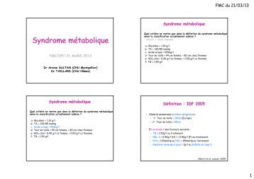 Syndrome métabolique - Faculté de médecine de Montpellier