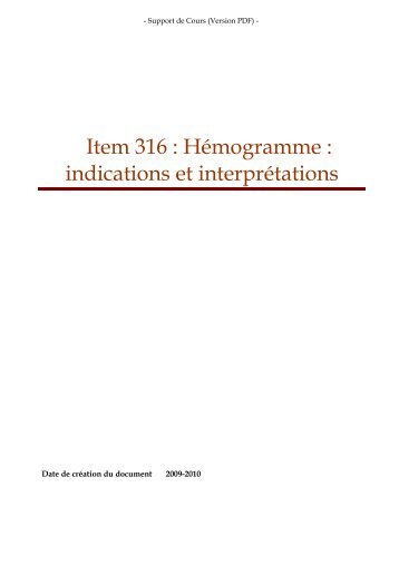 Item 316 : Hémogramme : indications et interprétations