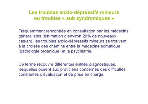 Les troubles anxio-dépressifs mineurs t bl b d i ou troubles « sub ...