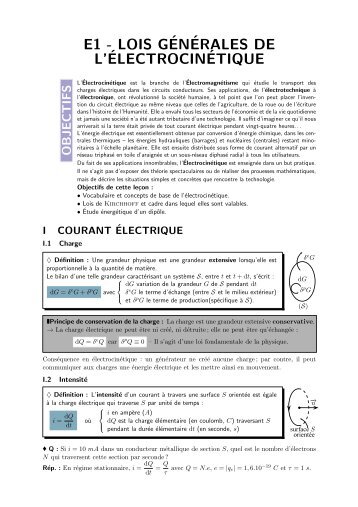 E1 - LOIS GÉNÉRALES DE L'ÉLECTROCINÉTIQUE - s.o.s.Ryko