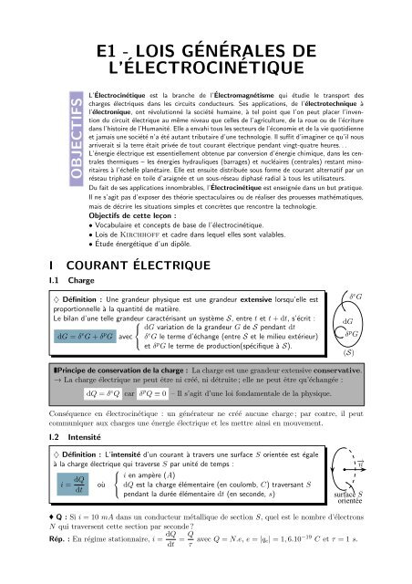 E1 - LOIS GÉNÉRALES DE L'ÉLECTROCINÉTIQUE - s.o.s.Ryko