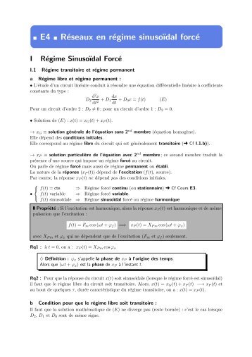 E4 Réseaux en régime sinuso¨ıdal forcé - s.o.s.Ryko