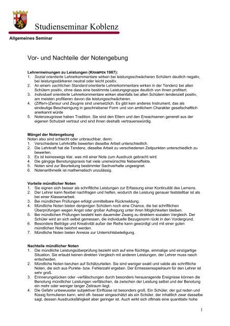 Vor- und Nachteile der Notengebung