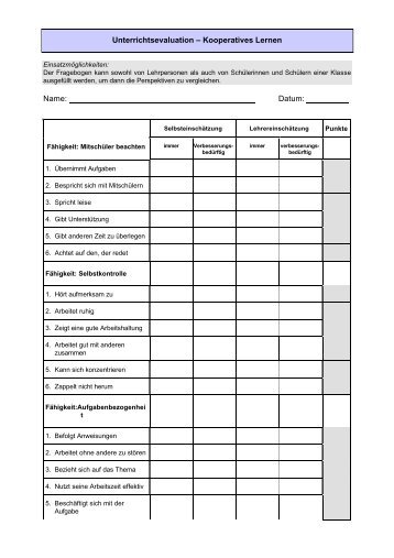 Unterrichtsevaluation â Kooperatives Lernen Name: Datum: