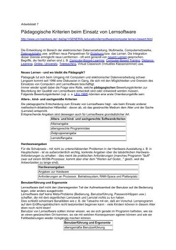 PÃ¤dagogische Kriterien beim Einsatz von Lernsoftware