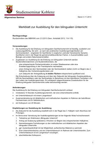 Merkblatt zur Ausbildung fÃ¼r den bilingualen Unterricht