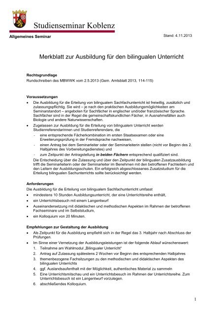 Merkblatt zur Ausbildung fÃ¼r den bilingualen Unterricht