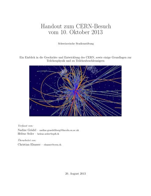 Handout zum CERN-Besuch vom 10. Oktober ... - studienstiftung.ch