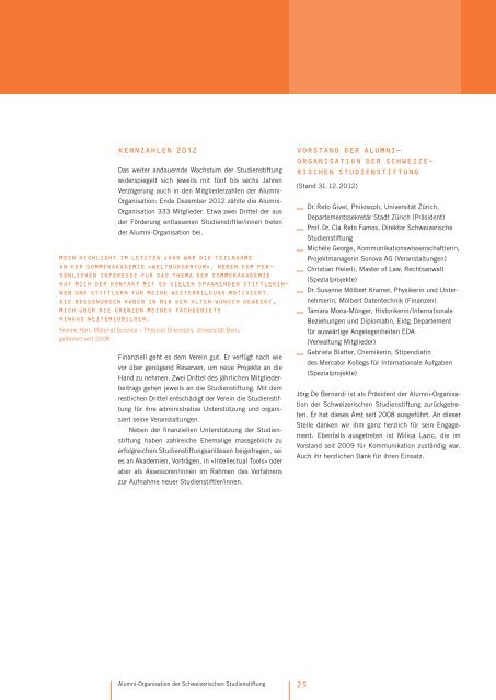 Jahresbericht 2012 (pdf) - Schweizerische Studienstiftung