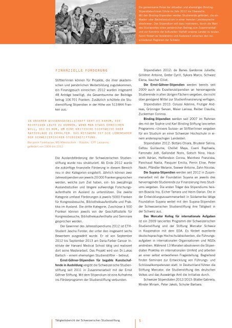 Jahresbericht 2012 (pdf) - Schweizerische Studienstiftung