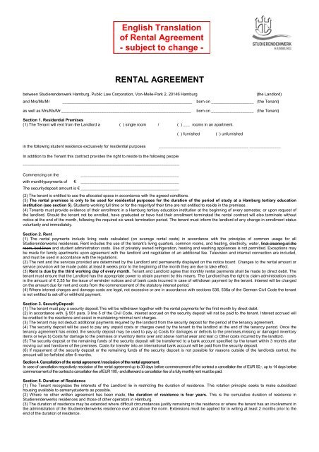 Rent contract for long-term residents (english translation)
