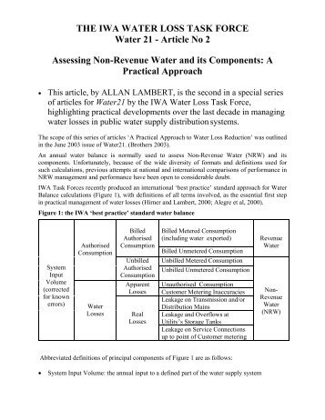 THE IWA WATER LOSS TASK FORCE Water 21 - Article No 2 ...