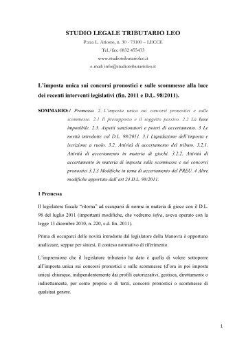 L'imposta unica sui concorsi pronostici e sulle scommesse