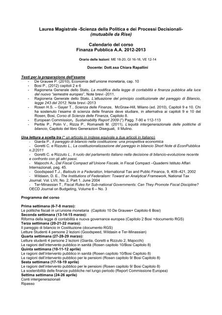 Calendario delle lezioni (scaricabile) - Studi sullo Stato