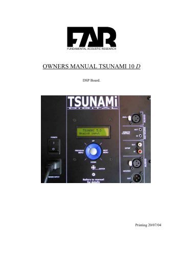 OWNERS MANUAL TSUNAMI 10 D