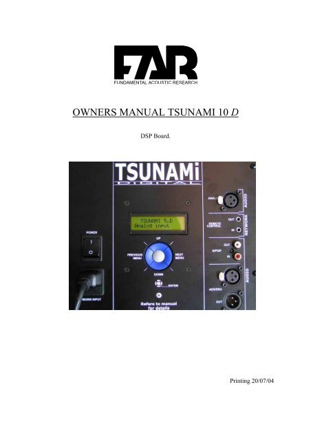 OWNERS MANUAL TSUNAMI 10 D