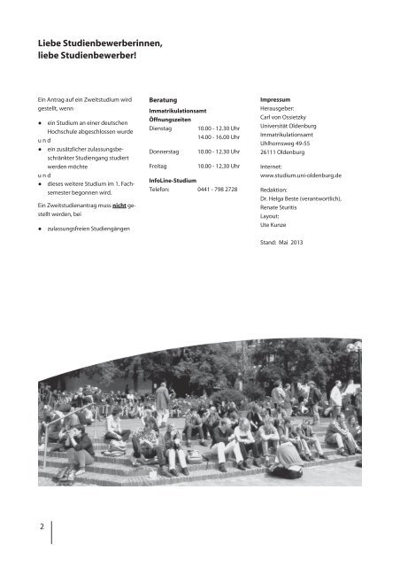 Zweitstudienbewerbung [pdf] - Studium - UniversitÃ¤t Oldenburg