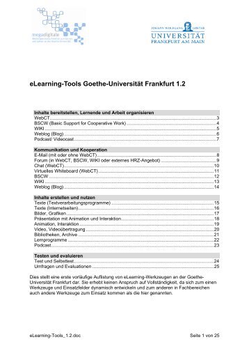 eLearning-Tools Goethe-UniversitÃ¤t Frankfurt 1.2 - studiumdigitale ...