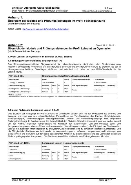 Zwei-Fächer-Prüfungsordnung - Christian-Albrechts-Universität zu Kiel