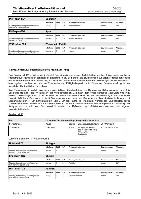 Zwei-Fächer-Prüfungsordnung - Christian-Albrechts-Universität zu Kiel