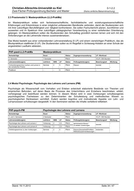 Zwei-Fächer-Prüfungsordnung - Christian-Albrechts-Universität zu Kiel