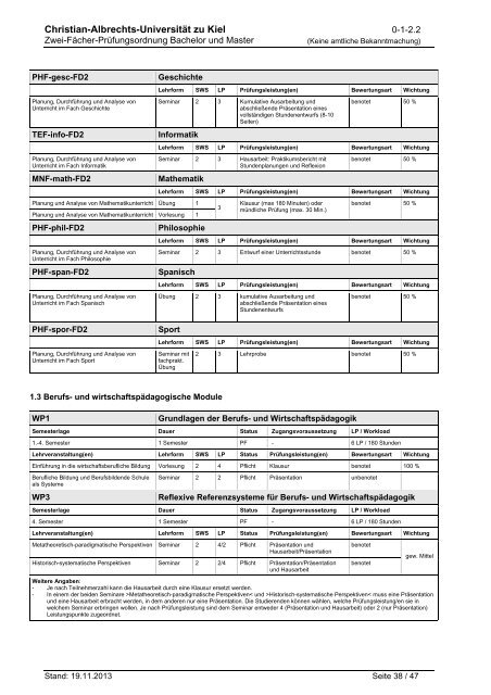 Zwei-Fächer-Prüfungsordnung - Christian-Albrechts-Universität zu Kiel