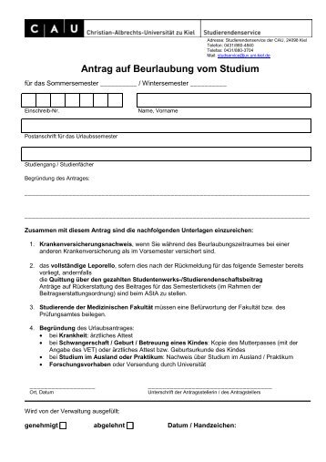 Beurlaubung - Studierendenservice - Christian-Albrechts-Universität ...