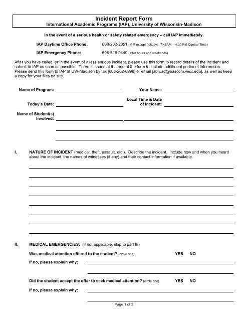 Incident Report Form - UW Study Abroad - University of Wisconsin ...