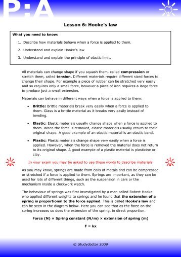 Open Lesson 6: Hooke's law worksheet - Lesson 1