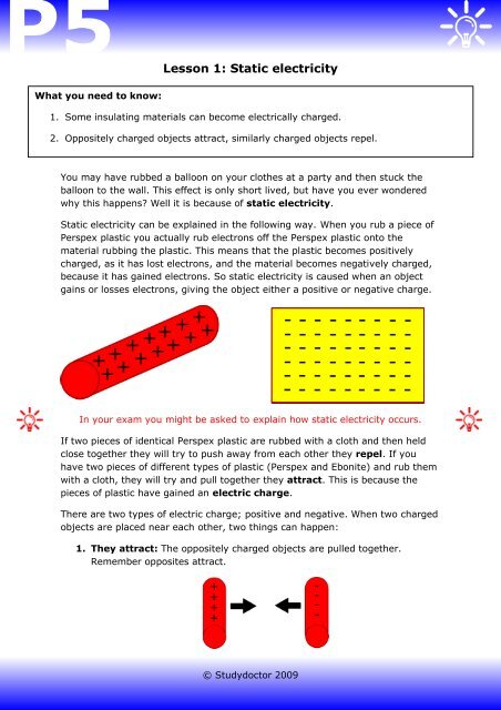 Open lesson 1: Static electricity worksheet. 