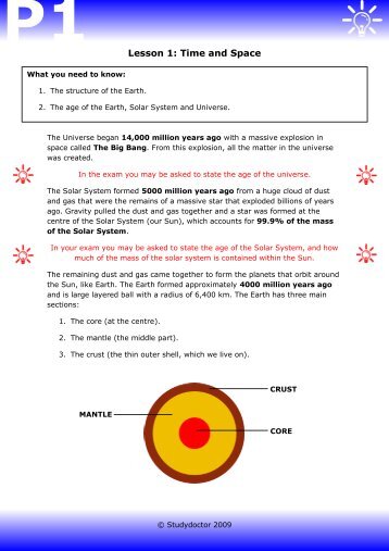 Open lesson 1: Time and Space worksheet