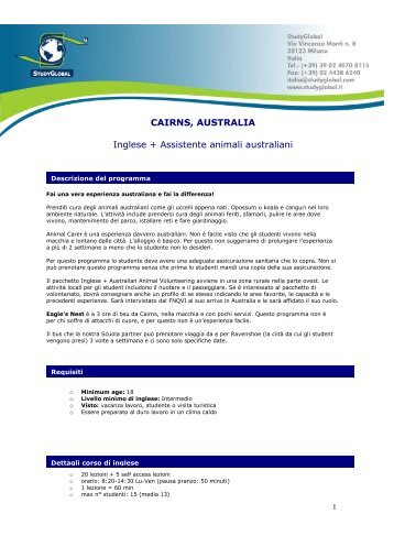 CAIRNS, AUSTRALIA Inglese + Assistente animali australiani
