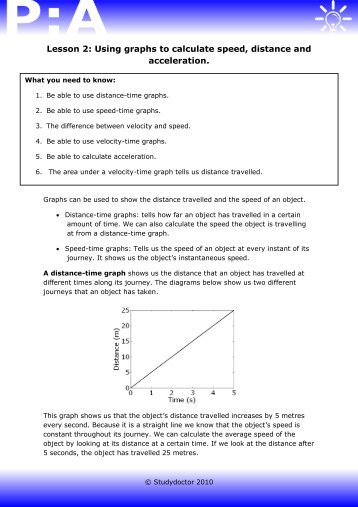 Lesson 2: Using graphs to calculate speed, distance and ... - Lesson 1