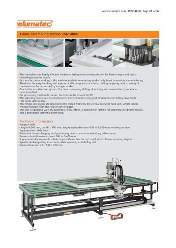 Technical information Frame assembling station RMZ 4000 - Elumatec