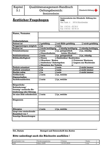 Ärztlicher Fragebogen - Elisabeth Stiftung