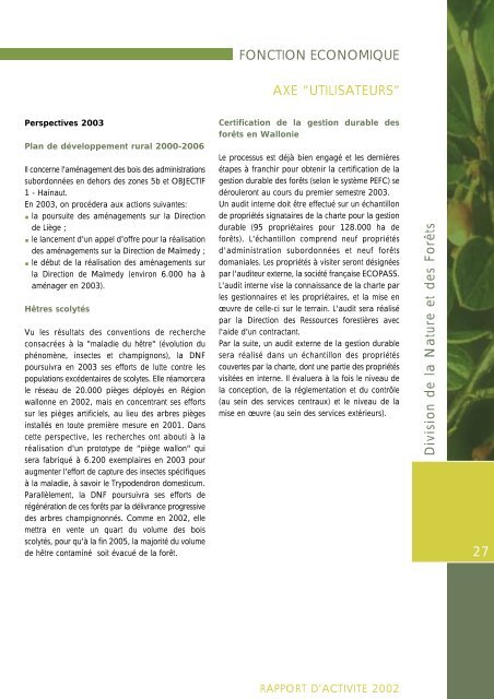(DNF) - rapport d'activitÃ© 2002 - Portail environnement de Wallonie