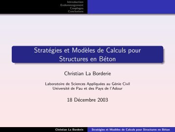 Stratégies et Modèles de Calculs pour Structures en Béton