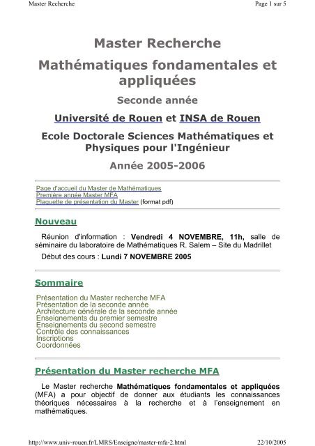 Master Recherche Mathématiques fondamentales et appliquées