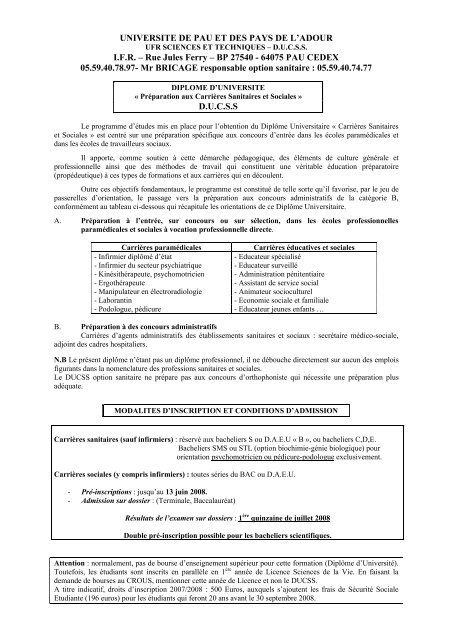 prépa CONCOURS sanitaire & social - Université de Pau et des ...