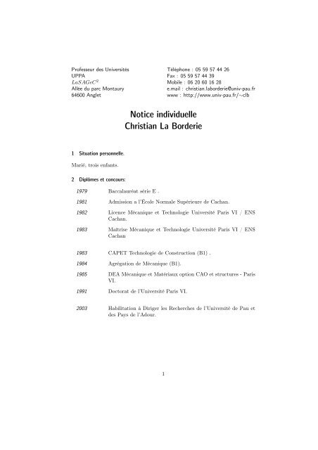 Notice individuelle Christian La Borderie - Université de Pau et des ...