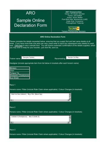 ARO Sample Online Declaration Form - ARO Racing