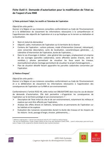 Fiche Outil 4 : Demande d'autorisation pour la modification de ... - Arpe