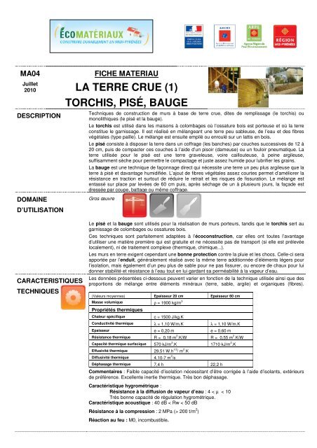 LA TERRE CRUE (1) TORCHIS, PISÃ, BAUGE - Fichier PDF