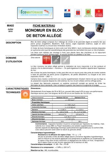 Monomur en bloc de bÃ©ton allÃ©gÃ© - Arpe