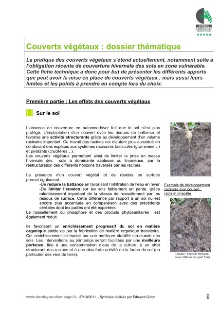 Couverts vÃ©gÃ©taux - Chambre d'Agriculture de la Dordogne