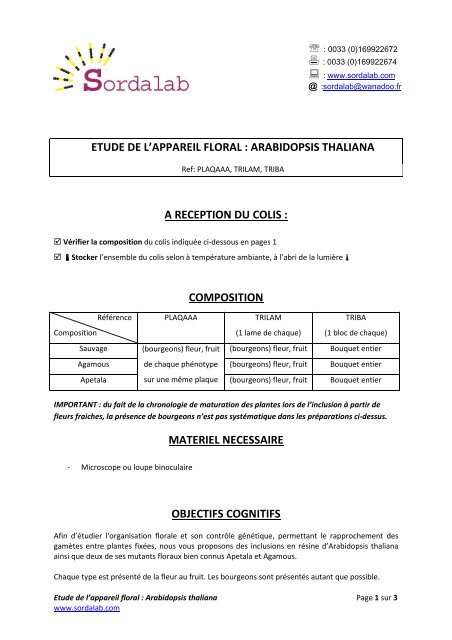 Notice Inclusions Arabidopsis et ses mutants - Sordalab